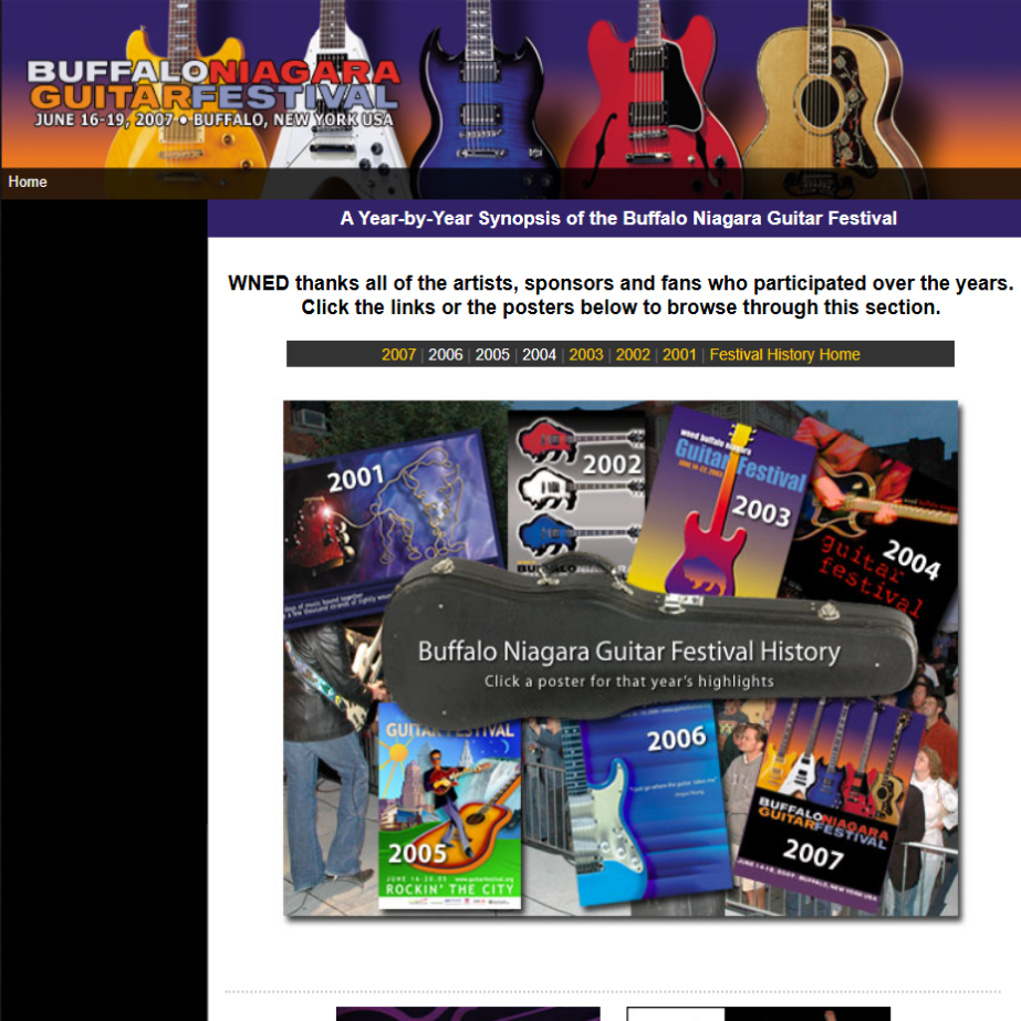 Buffalo Niagara Guitar Festival History website design