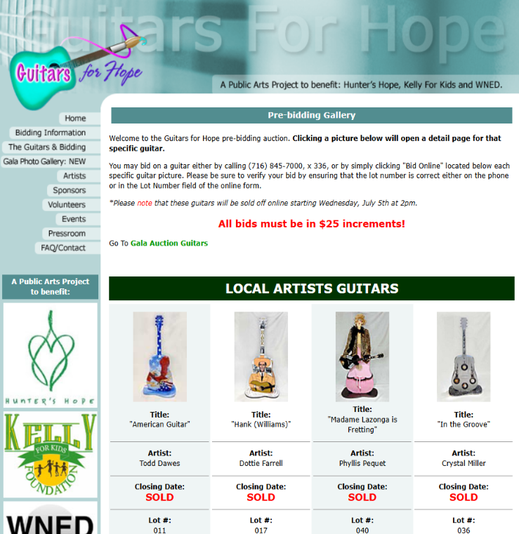 Guitars for Hope website design, 2006