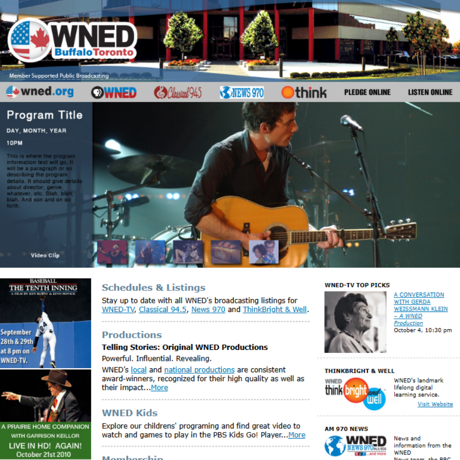 WNED website header design, 2009